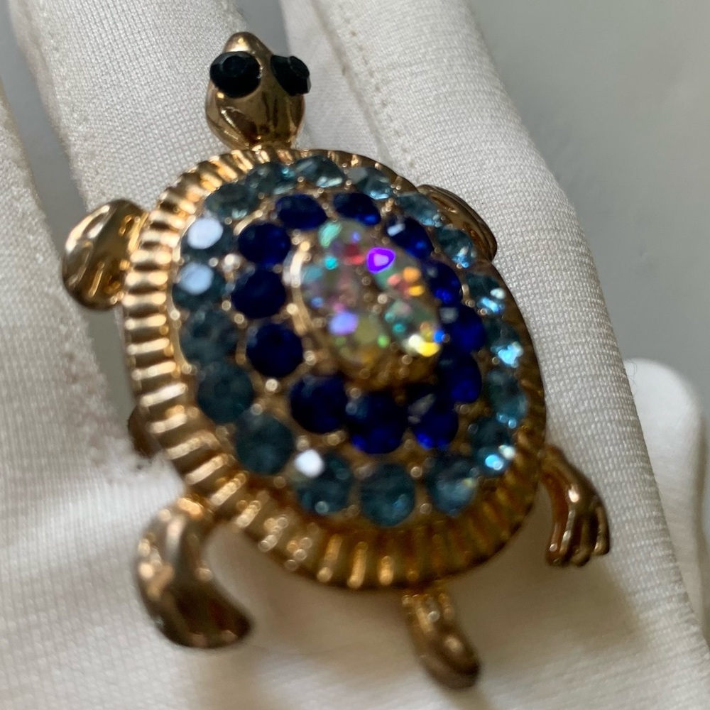 Turtle Ring Blue Crystal Adjustable - image 2